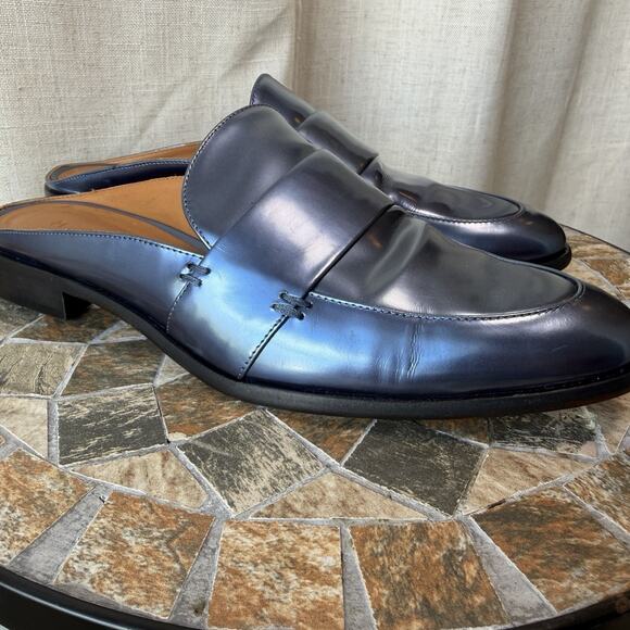 M.Gemi Women’s Leather Slide Loafers Navy Blue Size 37 / US 6.5–7 Made in Italy - Picture 7 of 13